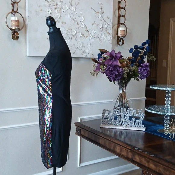 Super Sexy Multicolor Sequined Bodycon Mini Dress. Size L - Picture 6 of 17